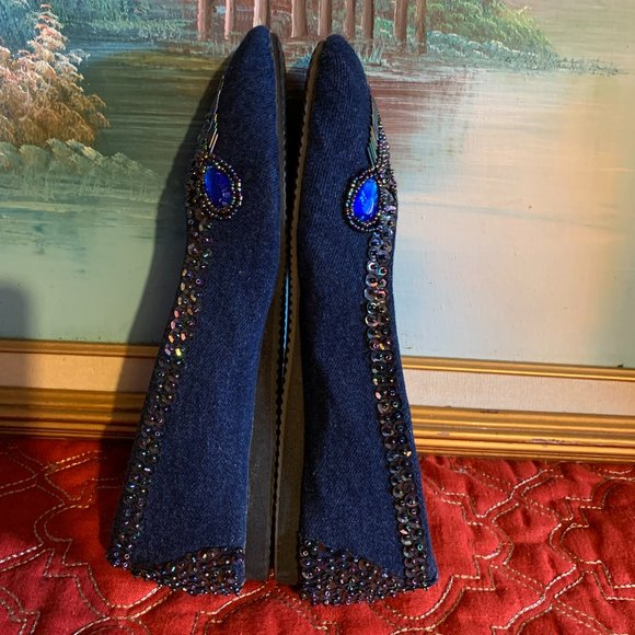 Like NEW! Meeka beaded flats 100% Cotton Royal Blue Women's size 8 - Picture 4 of 10